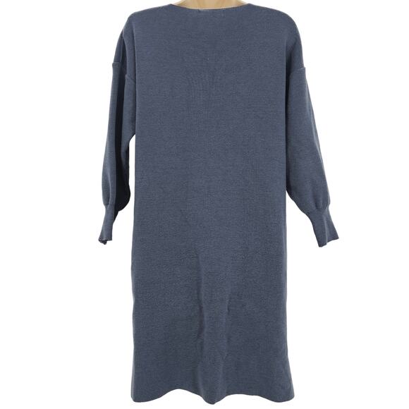Attrangs Womans size One size Long Sleeve Midi Sweater Dress V-Neck Blue Gray - Picture 4 of 7